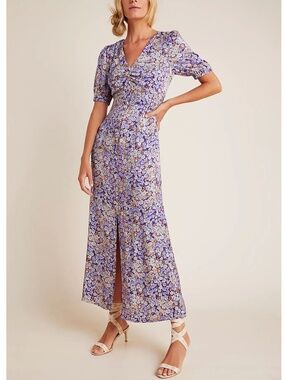 Anthropologie Purple Floral Patrizia Midi Dress Size 4